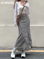 iamsure safari style patchwork trumpet skirt casual solid mid waisted maxi mermaid skirts women 2022 summer fashion streetwear