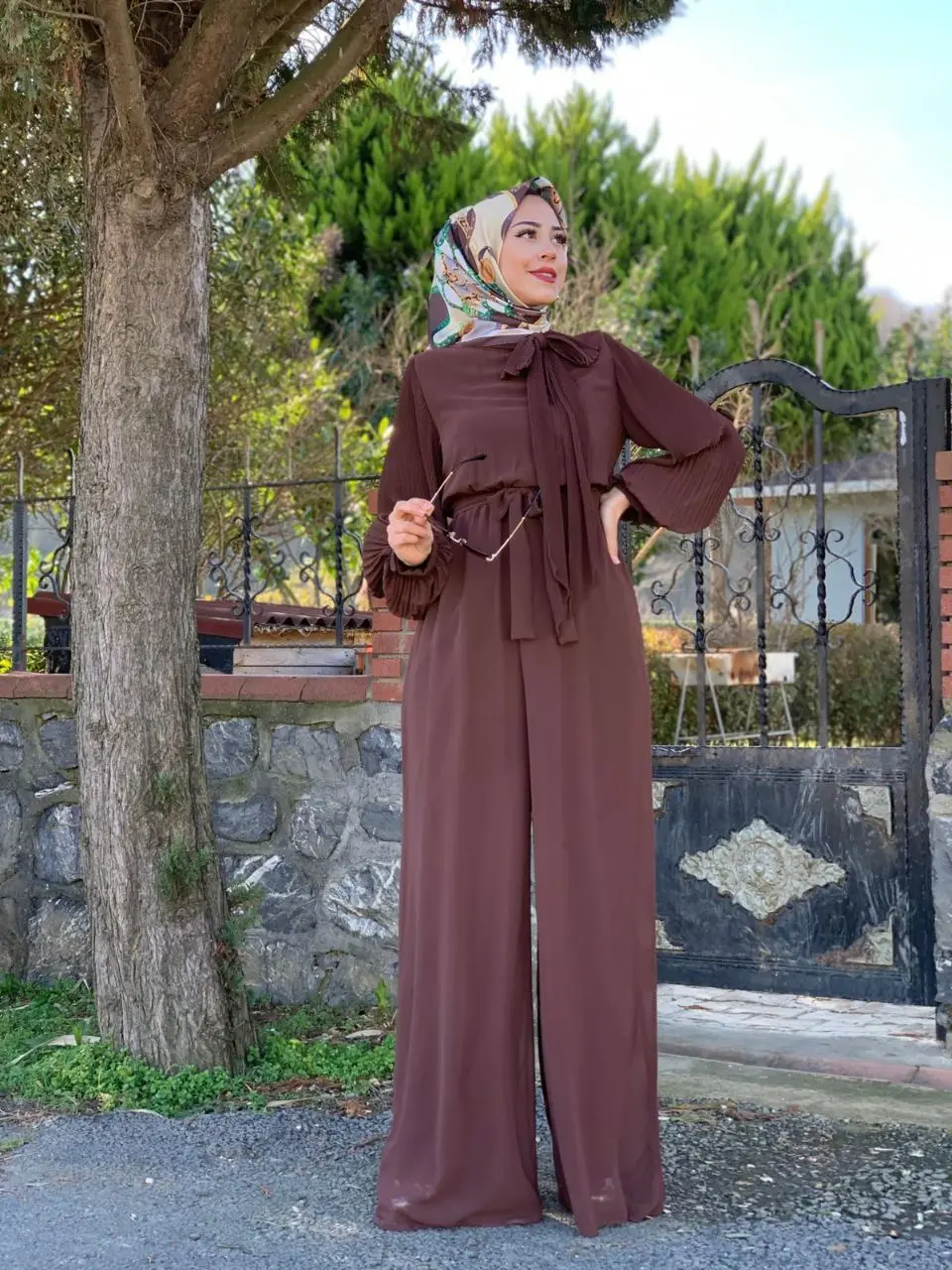Women's for Dress Overalls Clothing Jumpsuit Pleated Sleeves and Neckline One Piece Turkey Spring 2021 Muslim Fashion Islam