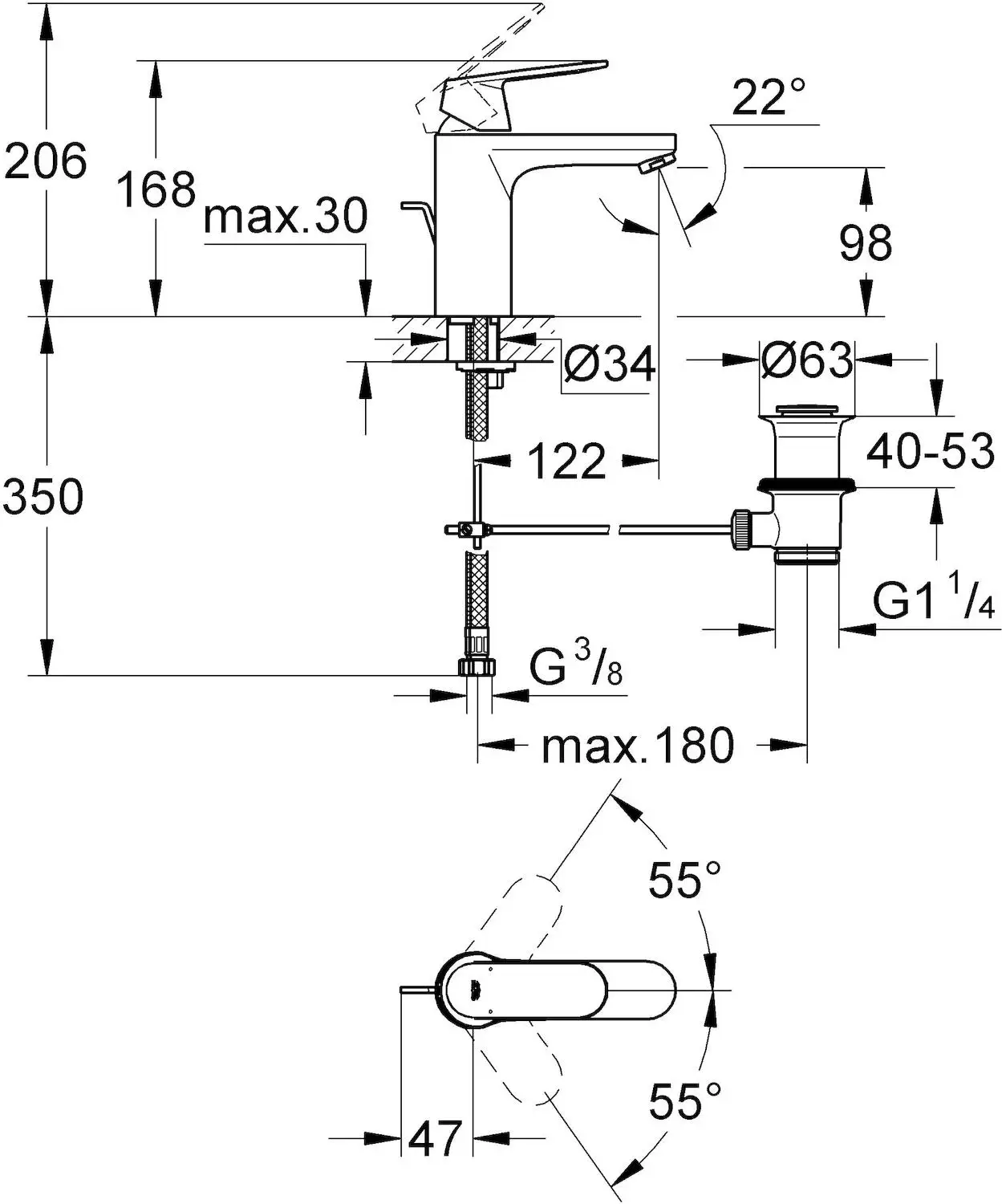 Смеситель для умывальника Grohe Eurosmart Cosmopolitan 23325000 (3/8&quot однозахватный картридж
