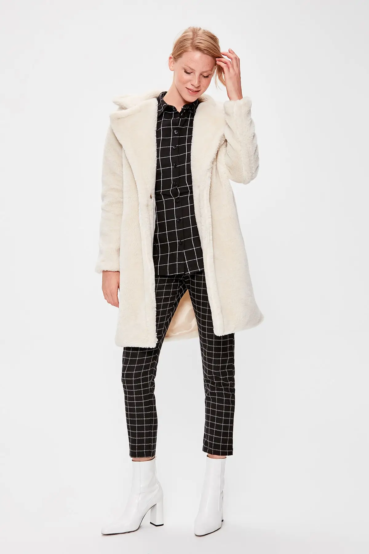 Trendyol экрю пушистое пальто TWOAW20KB0145 | Женская одежда