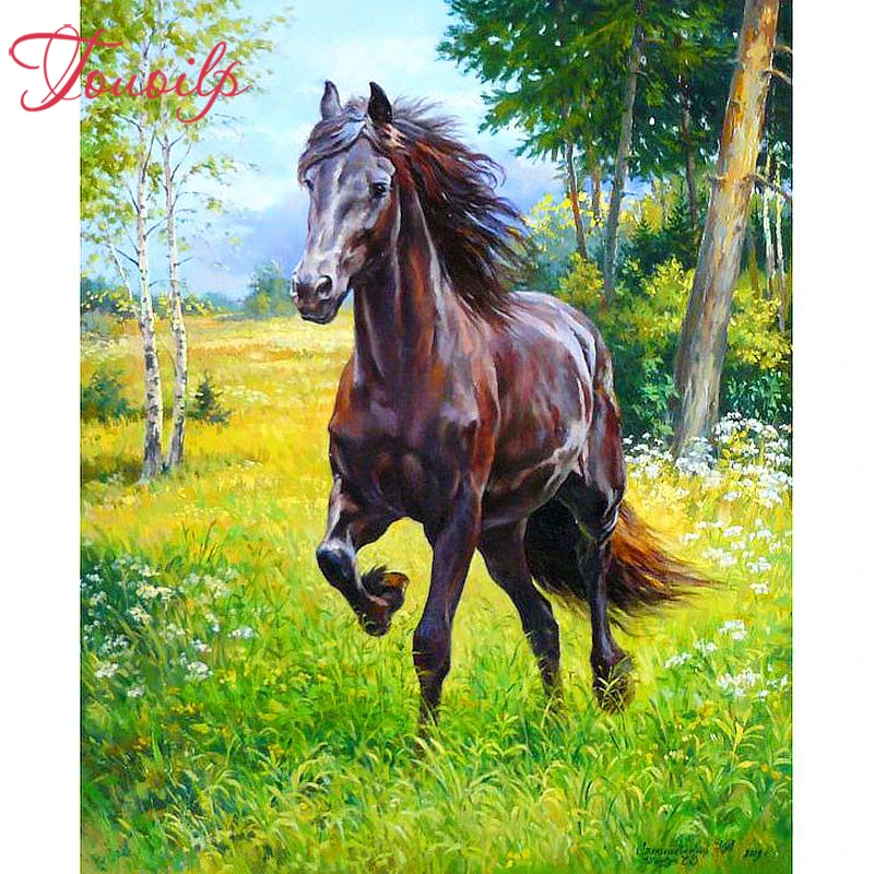 Алмазная 5D Вышивка сделай сам с изображением леса бегущего лошади алмазная