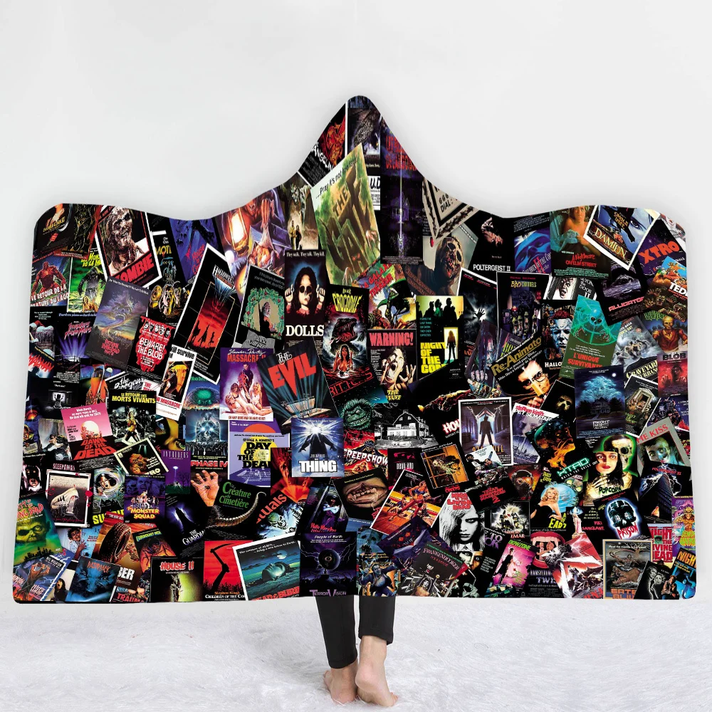 Аниме фильма ужасов набор печатных плюша на меху с капюшоном и застежкой-Одеяло