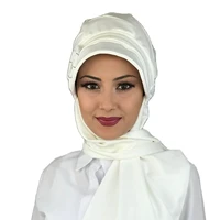 new islamic fashion muslim hijab lady 2021 trend single size standard beanie bone scarf buckle ready shawl white hijab women hat