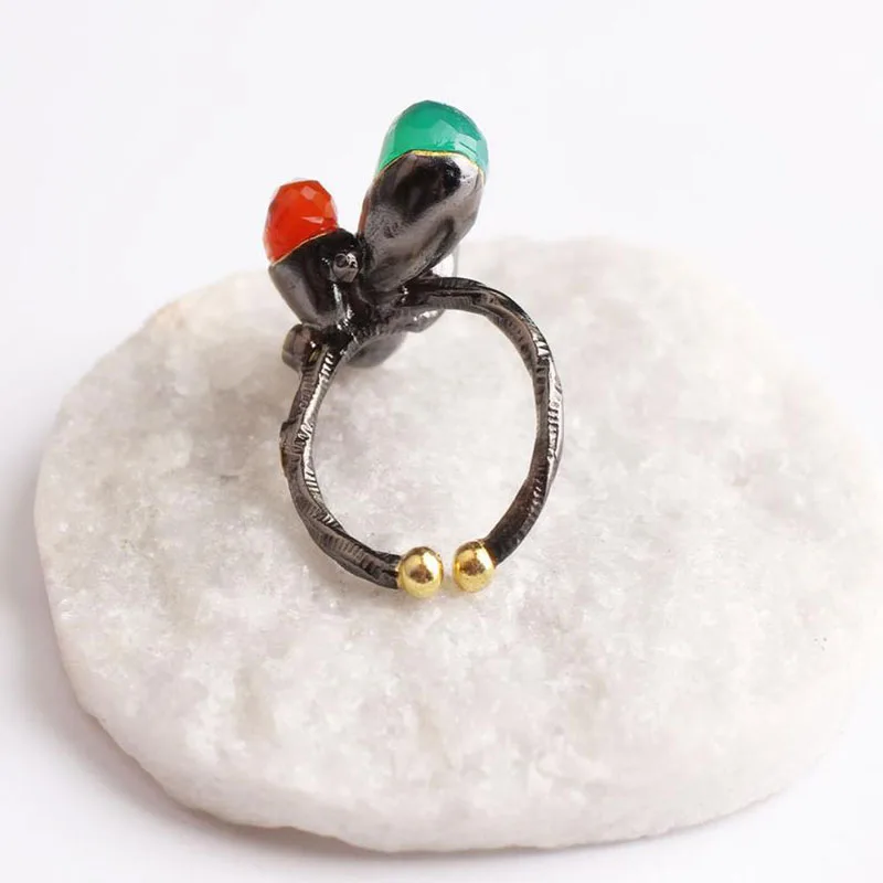 

Green and Orange Zircon Gold Plated Womens Silver Ring, Woman 925 Silver Zircon Handmade Ring, MultiColor Oval Zircon