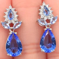 18x8mm elegant drop shape created rich blue violet tanzanite white cz gift for ladies silver earrings