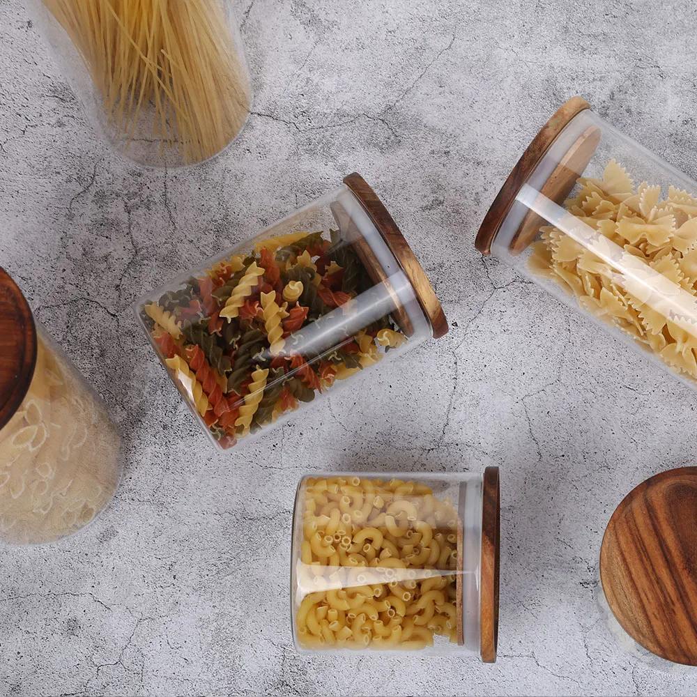 1 шт стеклянная пищевая бутылка для хранения Бамбуковая крышка закуски зерно чай