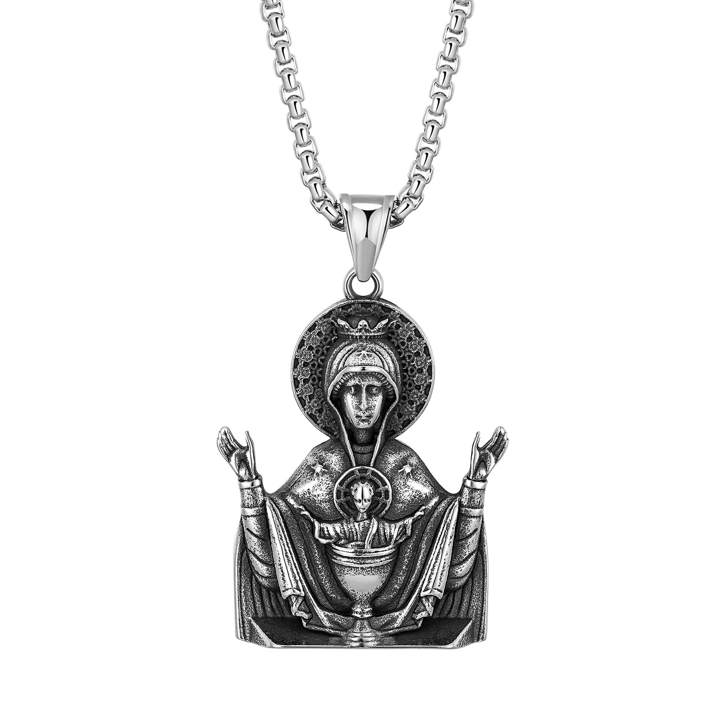 

316L Stainless Steel Christian Virgin Mary Religious Pendant Necklace for Men and Women Vintage Personality Jewelry Gift