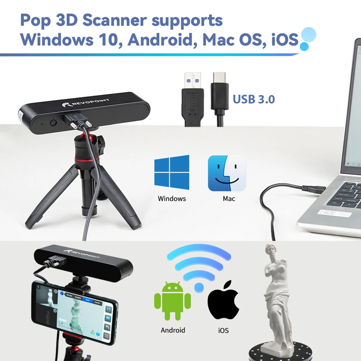 Новейший дизайн Revopoint POP 3D портативный сканер для принтера DIY/дизайнер/3D