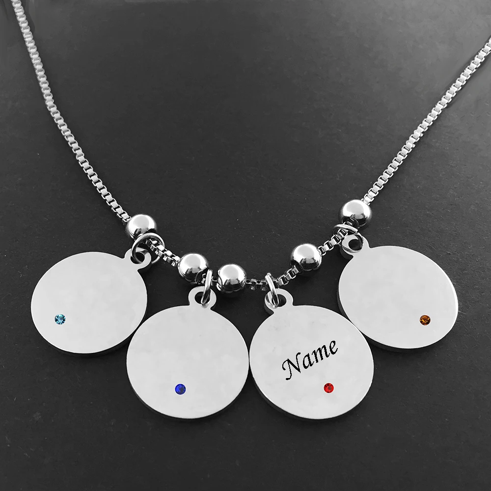 

Индивидуальный Круглый кулон из нержавеющей стали с именем ожерелье, 12 камней по месяцу рождения, очарование для нее и ему, модные украшения, подарки