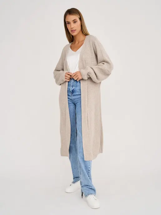 Женский кардиган Однотонный Длинный кардиган.