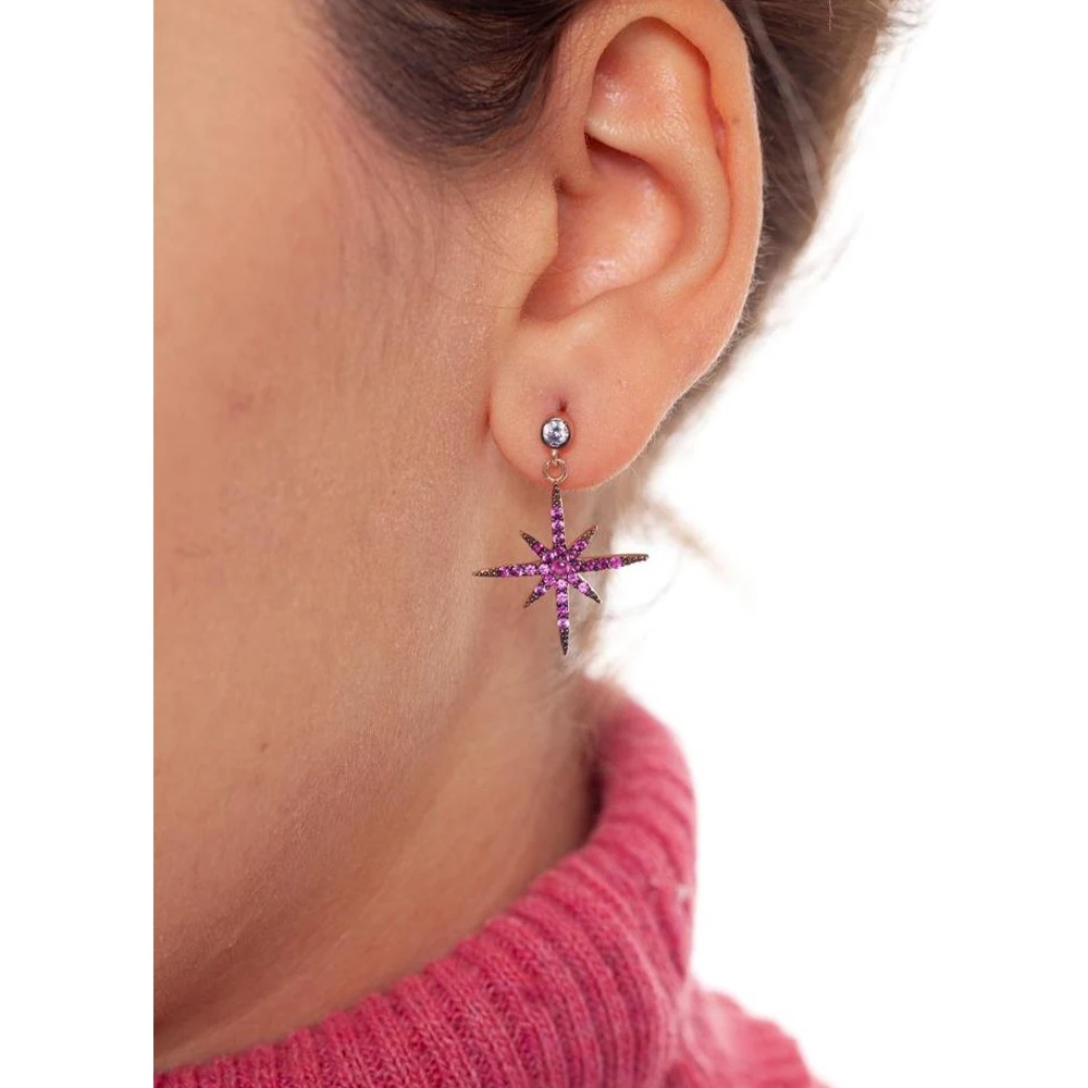 

925 Pole Star Model Ruby Stone Rose Silver Earrings Made Turkey Stylish Design Does Not Tarnish HBV00000LYEBK