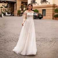sodigne modern boho wedding dresses long sleeves off the shoulder bride dress buttons lace appliques wedding gown