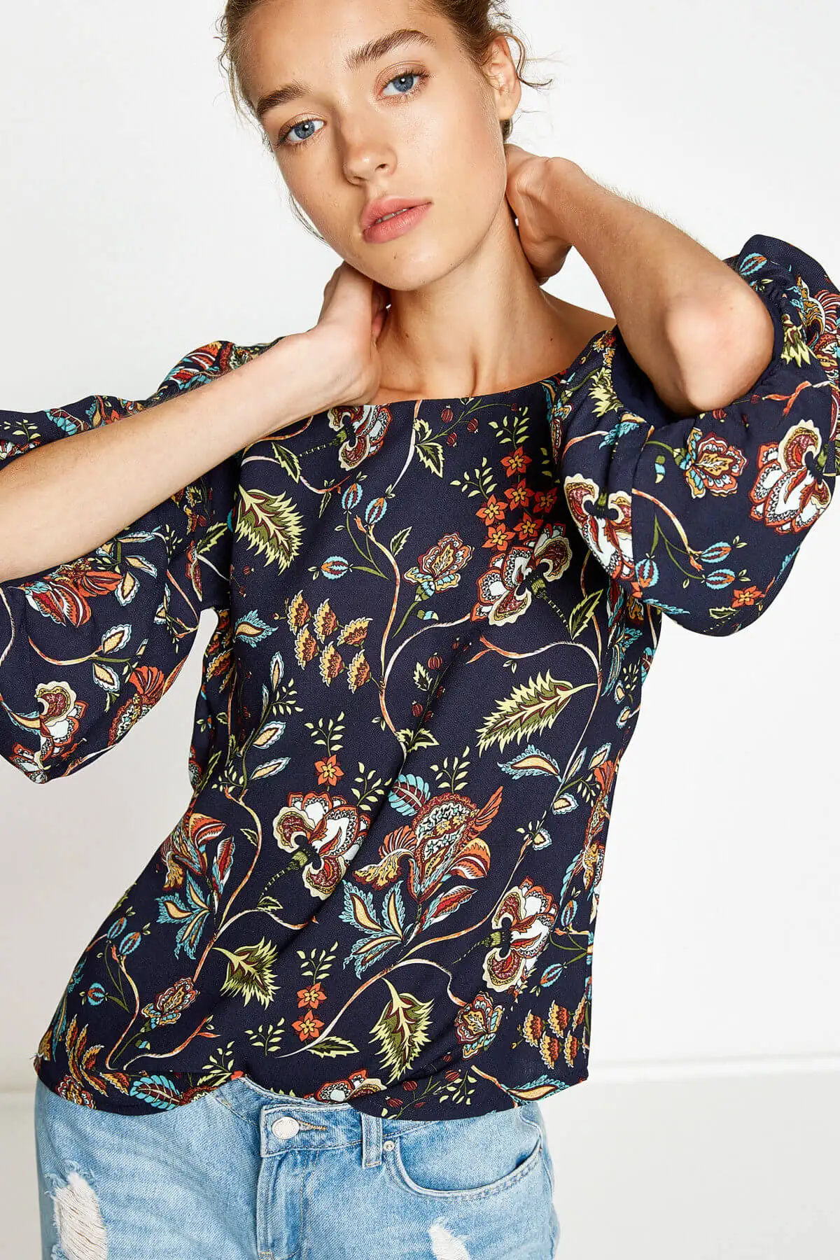 Koton женская черная блузка с принтом 8 KAF60355FW|Блузки| |