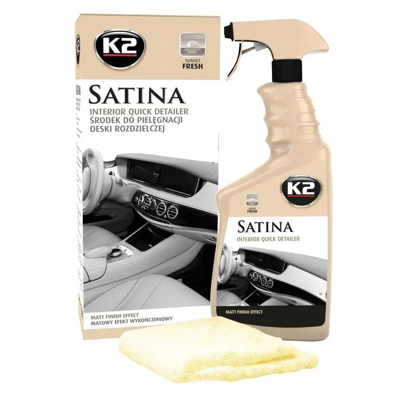 Полироль для пластика с микрофиброй SATINA K2 GOLD черника спрей 770мл.|Уход за пластиком