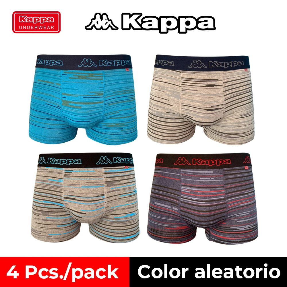 KAPPA-Calzoncillos de Algodón para Hombre, Bóxer Cómodo, Varios Colores, Paquete de 4 Unidades