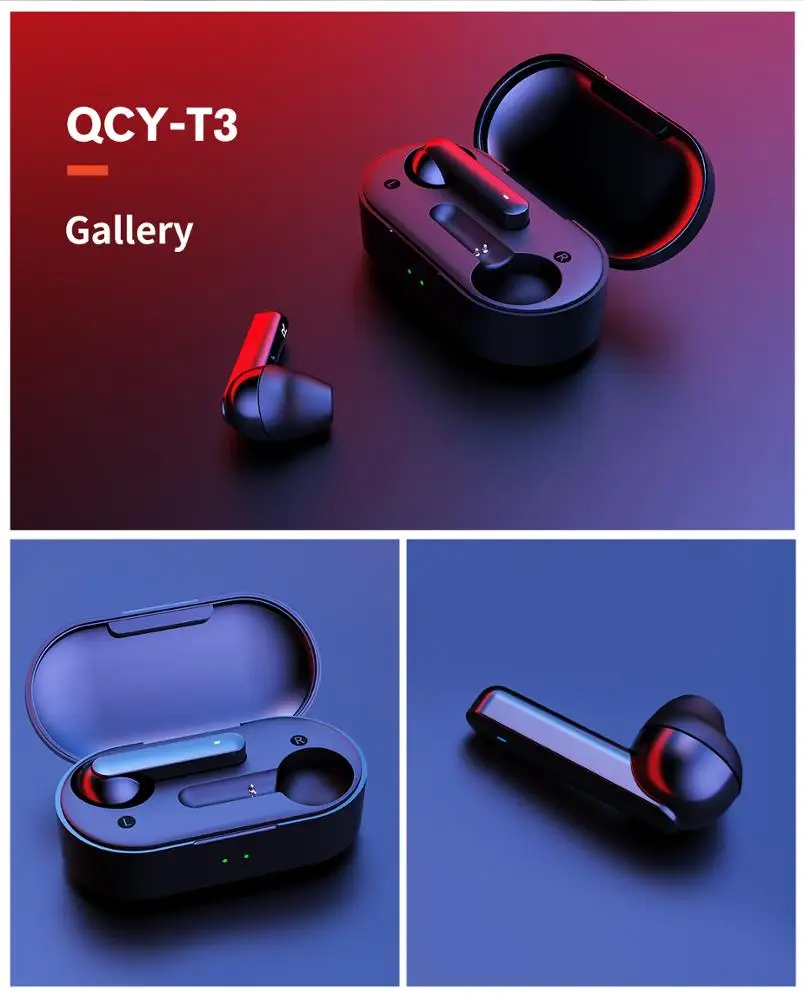 2020 QCY T3 TWS беспроводные bluetooth V5.0 наушники гарнитуры водонепроницаемые IPX5 3D стерео сенсорный отпечаток пальца|
