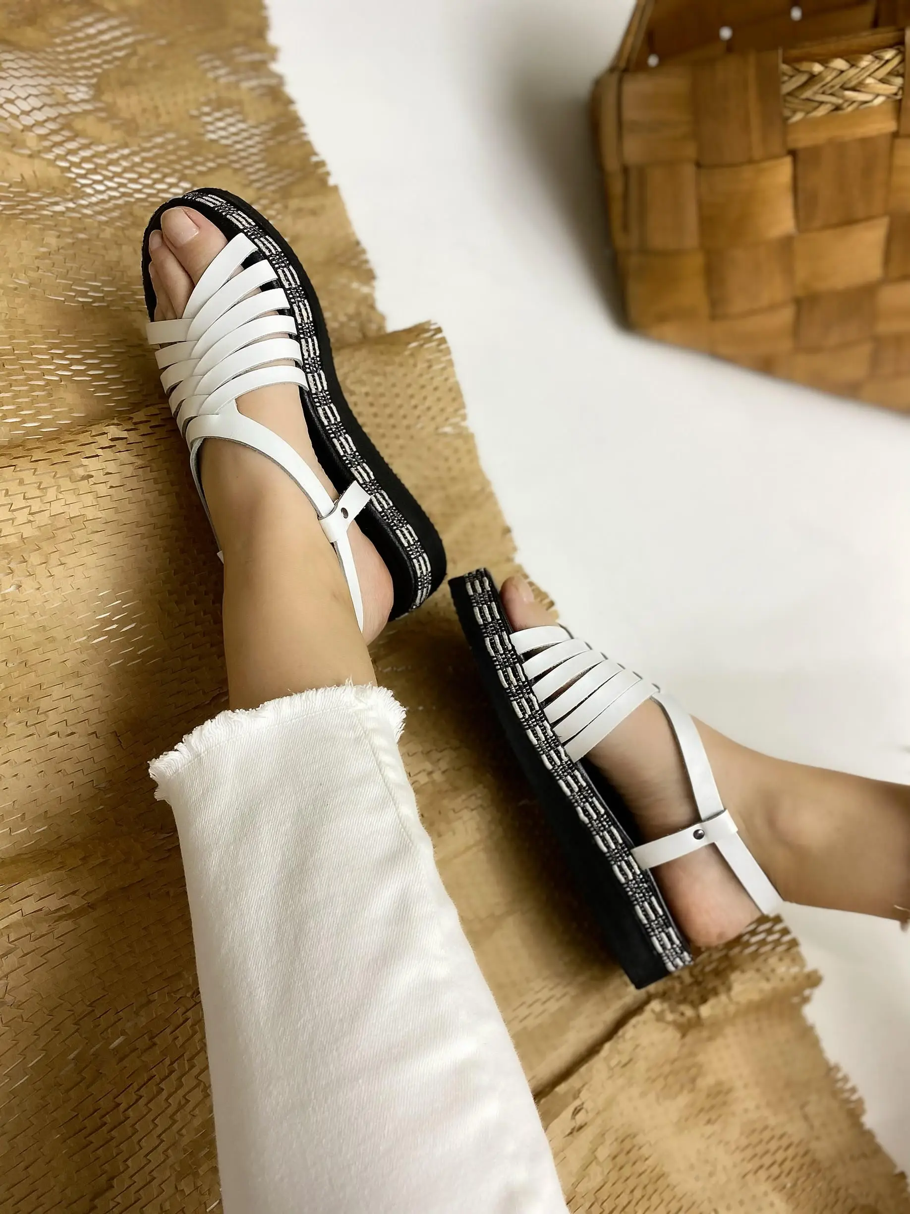 Ülkü Yaman Collection - White Women's Genuine Leather Sandals 2022 Women's Sandals Summer Shoes Models Women's Shoes