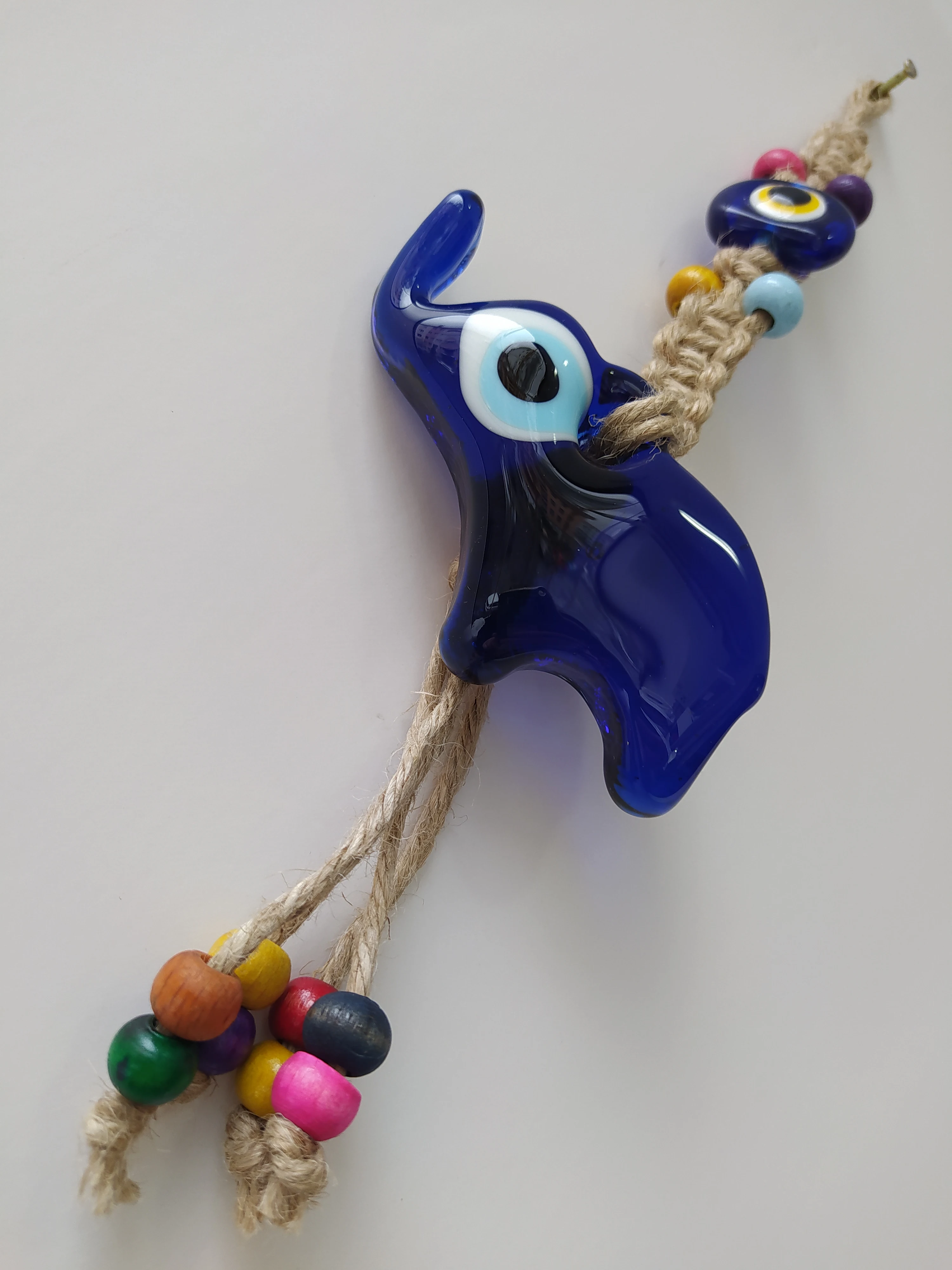 

Elephant Evil Eye Glass Bead Pendant Charm Turkish Handmade Amulet Macrome Wall Hanging Talisman Boho Home Decor Made in Turkey