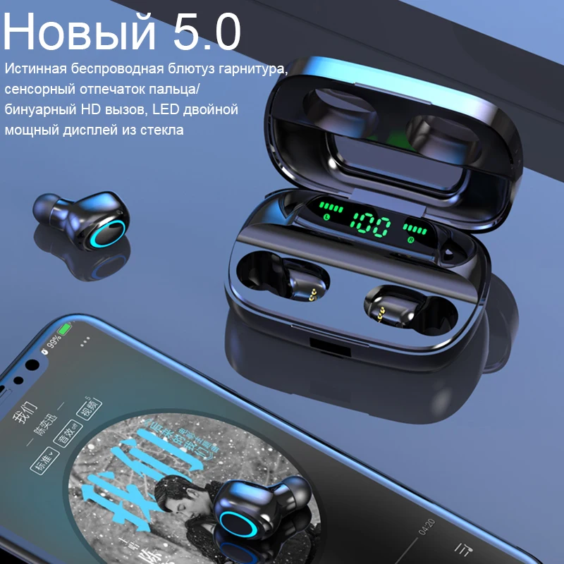 tws bluetooth 5 0 earphones wireless earbuds large display mirror headphones with 3500mah charging box for smartphone free global shipping