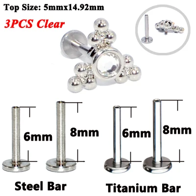 3PCS Clear 3 шт. G23 Титан& Сталь опал кластера ухо траг спиральный для хряща CZ серьги с драгоценным камнями губная серьга-гвоздик бар губ нательное пирсинг-кольцо ювелирные изделия - Окраска металла: 3PCS Clear