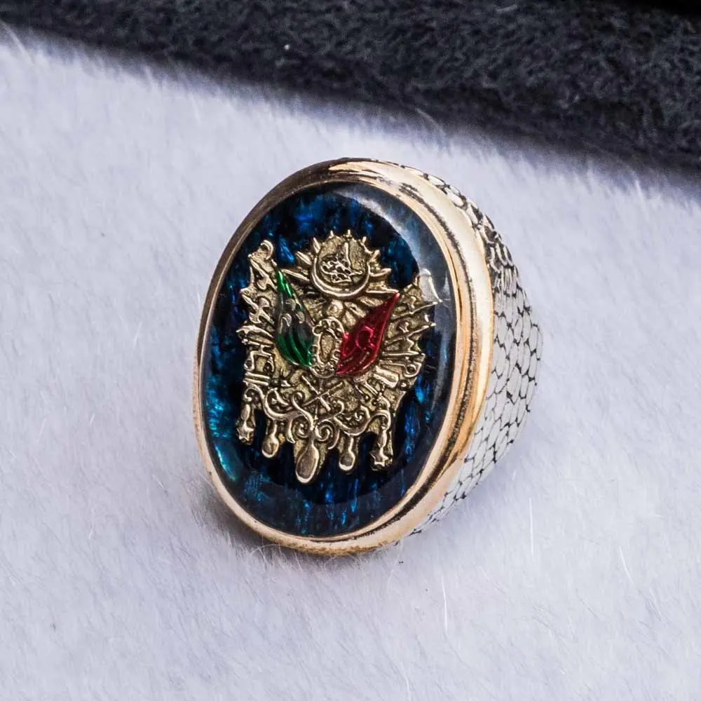 925 пробы Серебряное османское кольцо с синими кабошонами | Украшения и аксессуары