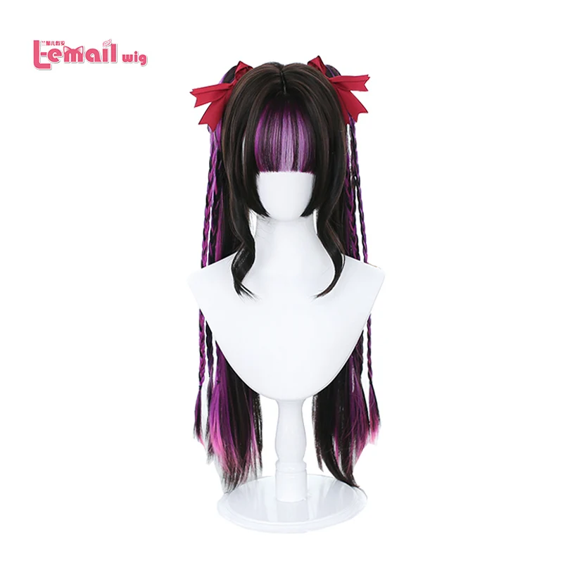 

L-email wig Long Purple Mix Black Lolita Wigs Ponytail With Bangs Wavy Harajuku Cosplay Wig Heat Resistant Synthetic Hair