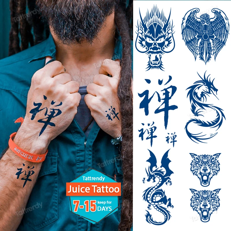 

Водостойкая Временная тату-наклейка Juice стойкая, китайские слова, дракон, крылья ангела, тату, буква, маленькая искусственная тату для рук, д...