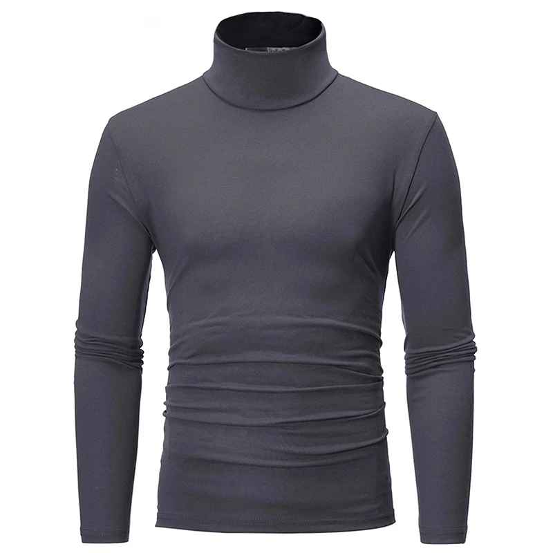 

Men's Solid Color Turtleneck T-shirt Autumn Spring Casual Long Sleeve Basic Shirt Slim Fit Tops