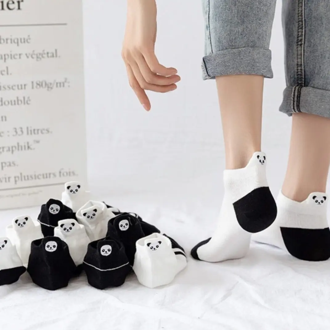 

5 Pairs Lot Panda Bear Socks Unisex 2021 Spring Cotton Color Novelty Cute Panda Bear Embroidery Casual Funny Ankle Socks Pack