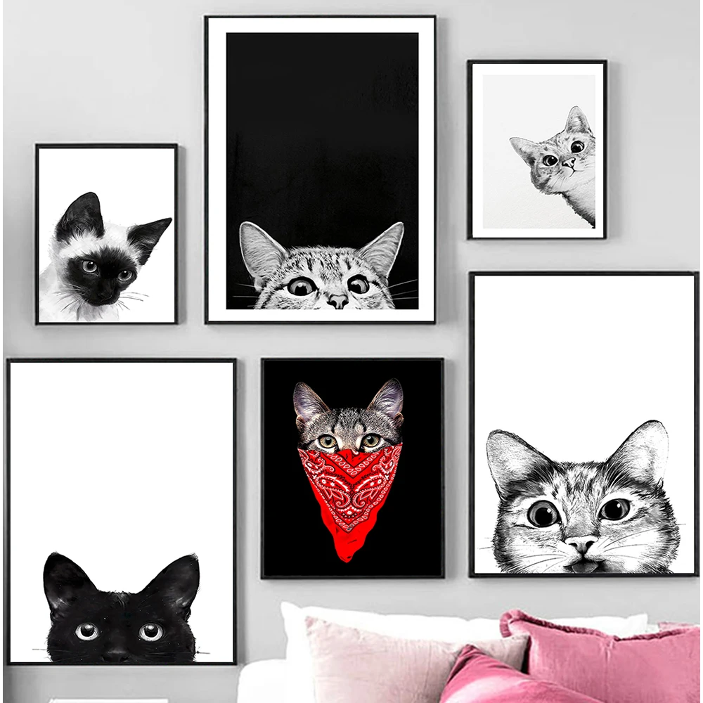 

Funny Black White Cat Canvas Painting Poster Animal Pattern Print Nursery Wall Art Picture Nordic Kid Bedroom Room Home Decor