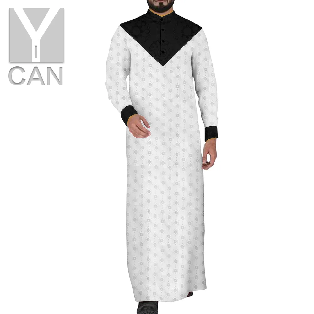 Bazin Riche African Jacquard Long Robe for Men Saudi Arab Muslim Jubba Thobe Patchwork Plus Size Men Dresses Clothes Y211005