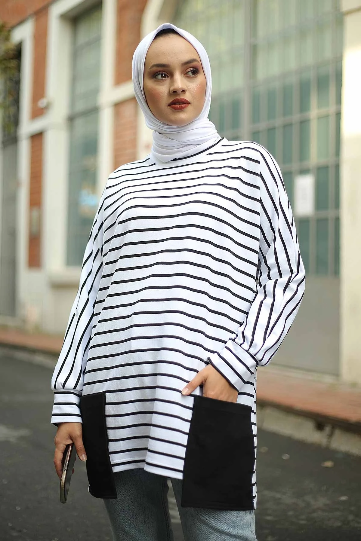 Women's pocket detail basic sweat muslim women clothing islamic clothes 2021 summer spring