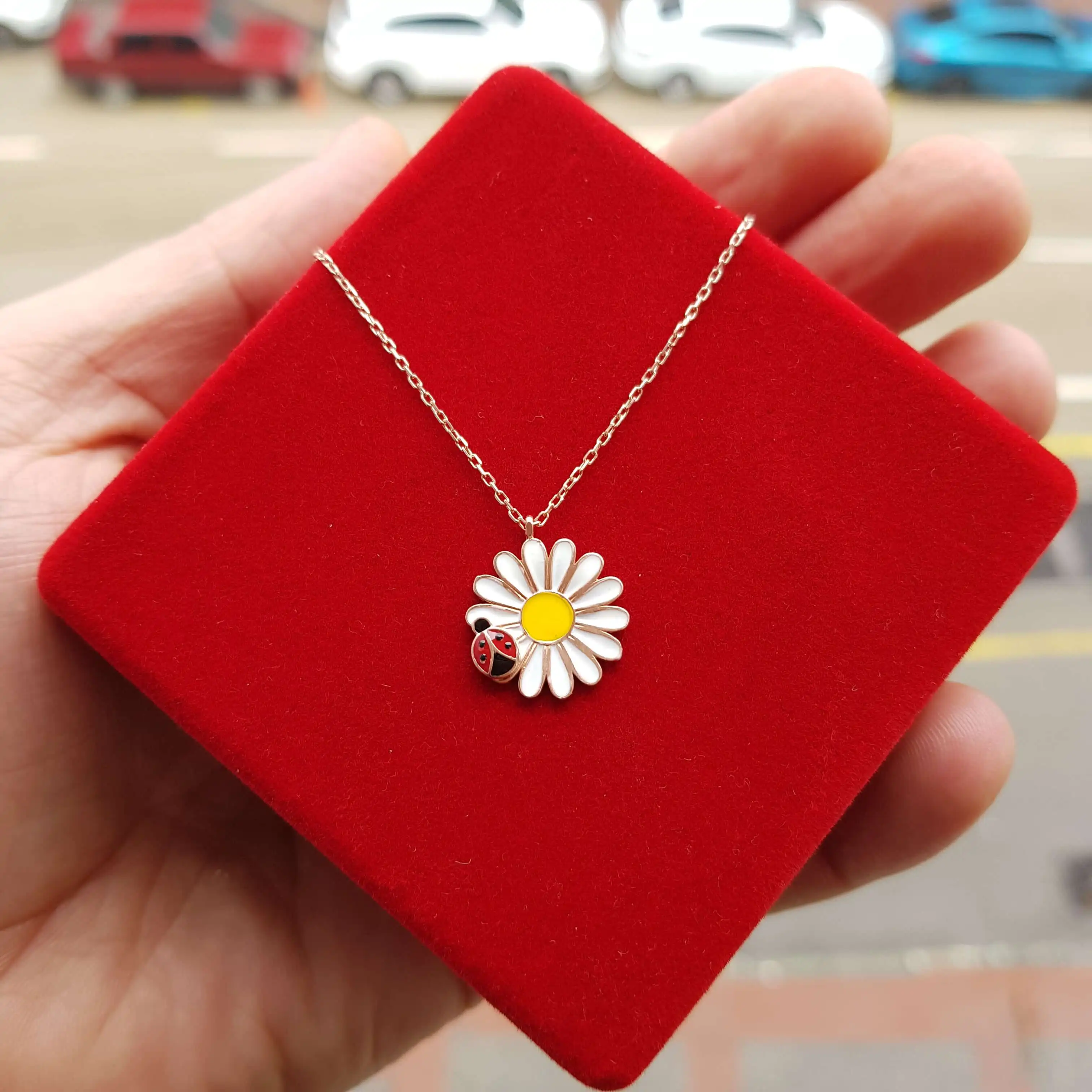 Collier en argent Sterling 925 pour femmes, pendentif coccinelle marguerite en pierre de fleur, cadeau d'anniversaire, précieux, chaîne élégante, luxe Cool