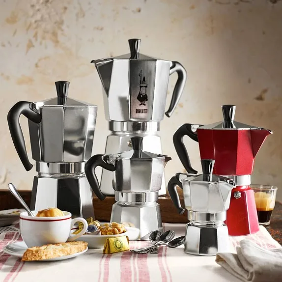

Express Aluminum Mocha Pot Coffee Maker Durable Moka Cafeteira Espresso Moka Coffee Pot 1/2/3/4/6/18 cup Red Silver Black Rose