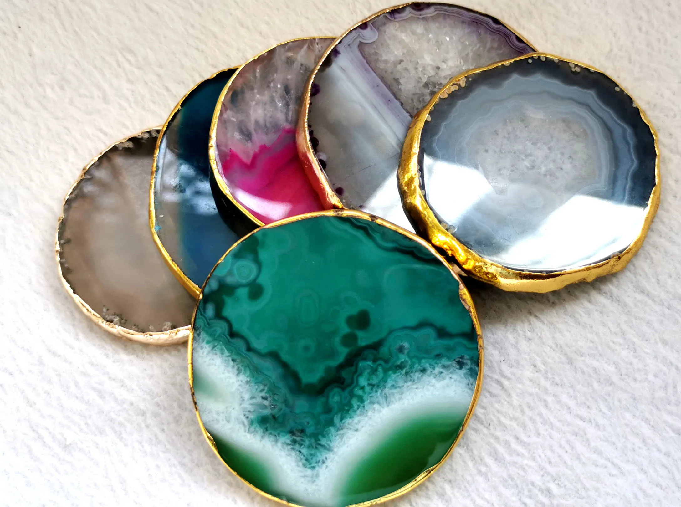 Большие подставки из агата 4 шт. ломтики розового кварца гнезда для карточек