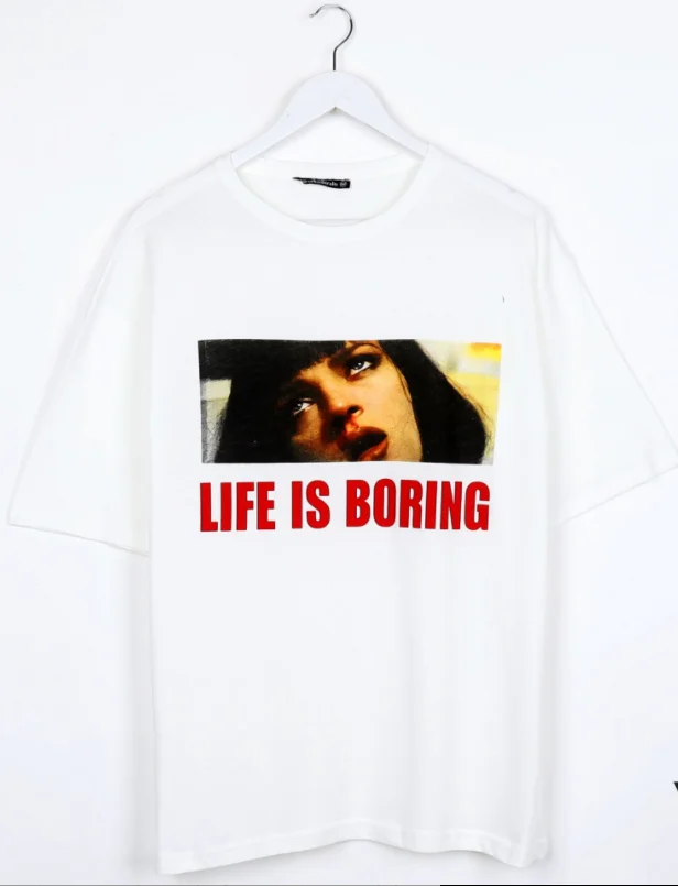 

Белая футболка унисекс оверсайз с принтом Life Is Boring