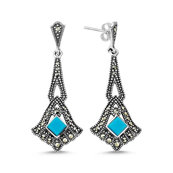 

Silver 925 Sterling Marcasite & Natural Stone Earrings