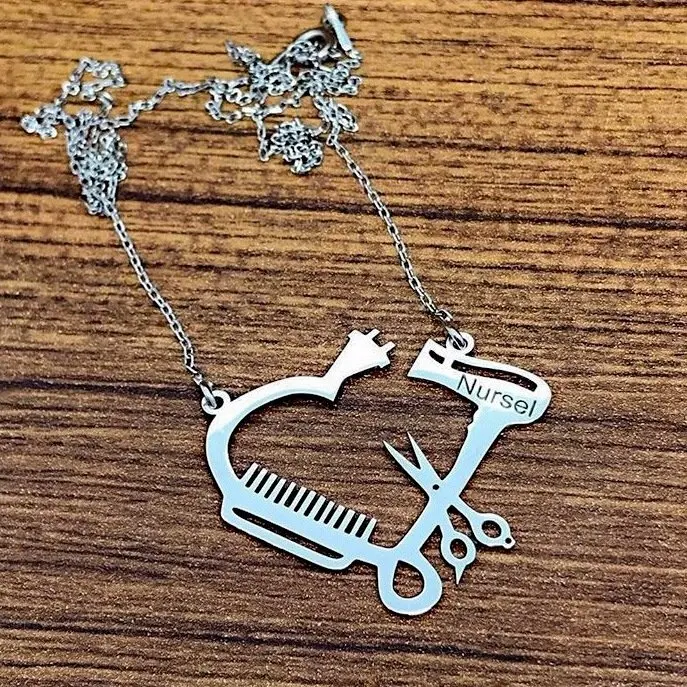

Brush Comb Scissors Barber Is Silver Necklace