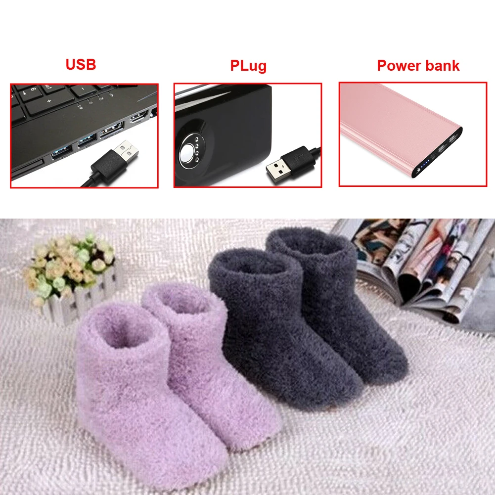 

Winter USB Heater Foot Shoes Plush Warm Electric Slippers Feet Heated Washable Couple Warm Shoes