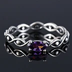Purple GUYINKU милое винтажное антиаллергическое кольцо из стерлингового серебра 925 пробы с красочным цирконием камень витая полоса для женщин Коктейльные Вечерние - Цвет камня: Purple