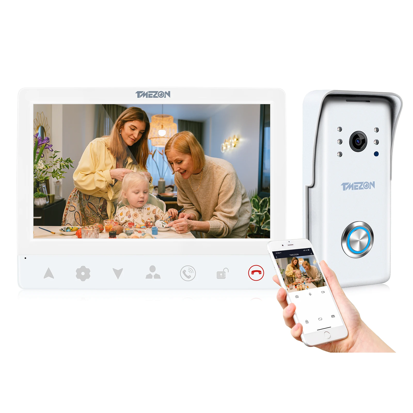TMEZON TUYA APP Home Intercom System Wireless WiFi Smart IP Video Doorbell 7 Inch with 1080P Wired Doorbell Support 1 MONITOR