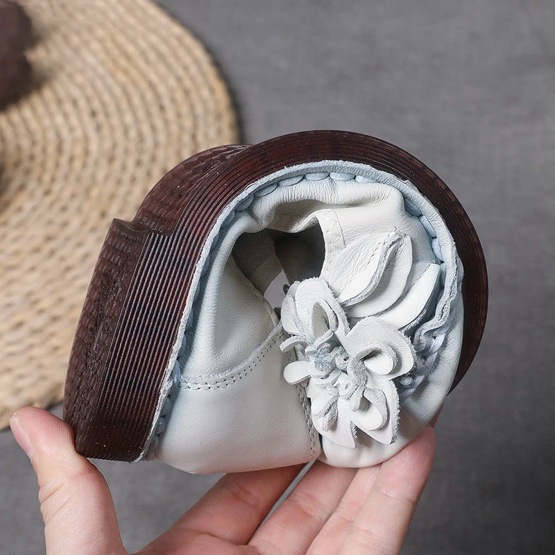 High Quality Retro Floral Ballet Flats Women's Shoes New Trend Loafers Ladies Genuine Leather Shoes Woman Sliders Soft Moccasin