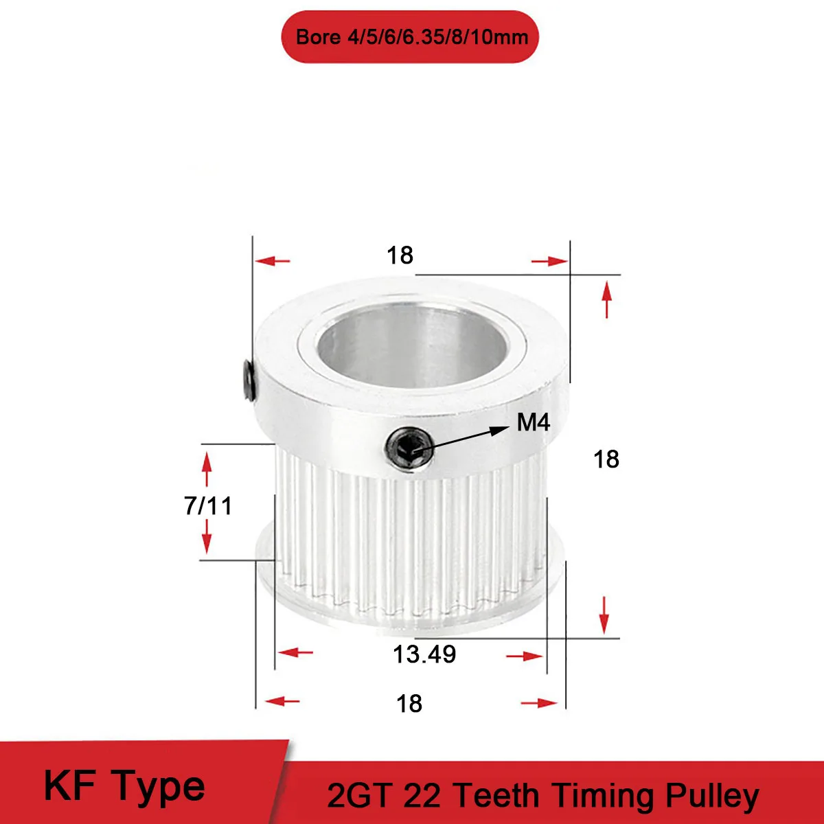 

1Pcs 22 Teeth 2GT KF Type Synchronus Wheel Idler Pulley Bore 4 5 6 6.35 8 10mm Aluminium Timing Pulley Width 7 11mm