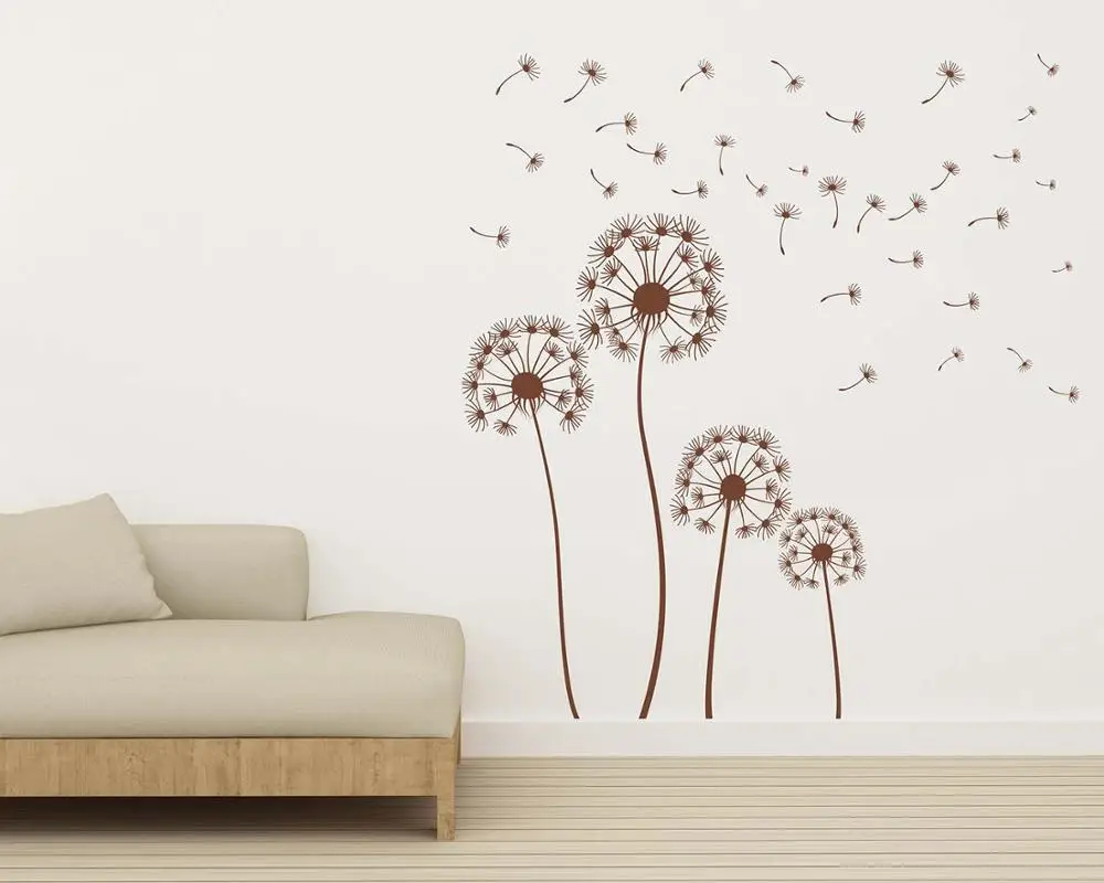 

Dandelion Flower Wall Stickers Blowing in the with Dragonfly Living Room Bedroom Home Wall Art Decor Decal
