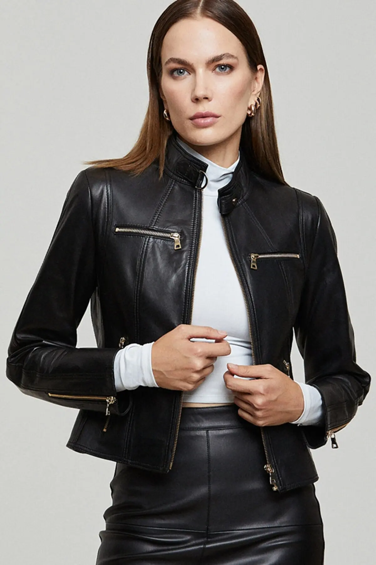 Women Genuine Sheepskin Biker Jacket Spring Autumn Outerwear Fashion Slim Fit Leather Coats Casual Wear Waterproof