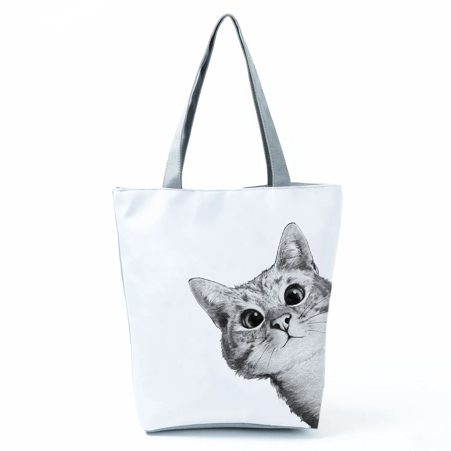 Cute Cat Printed Women's Bag  Simple Handbag Practical Art  Big Capacity Schoolbag Polyester Durable Shopper Travel Beach Tote