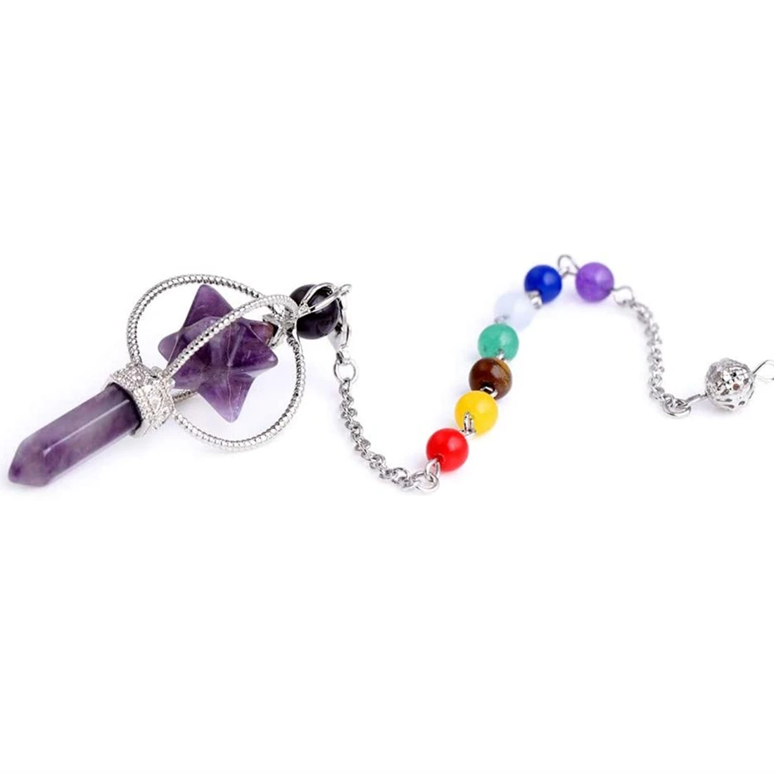 

7 Chakra Stones Healing Crystal Point Pendulum Star Wicca Balancing Dowsing Pendant Pendulum for Reiki Divination