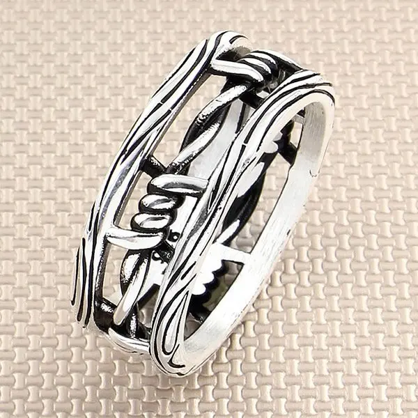 

Barbed Wire Men Silver Bands Ring Promis Ring Engagement Silver Spinner Ring Made in Turkey Solid 925 Sterling Silver