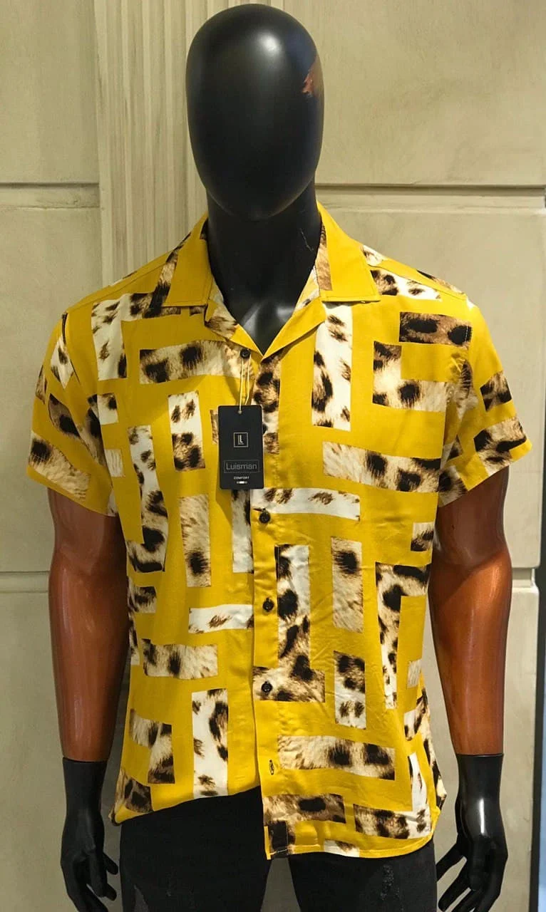 

2021 New Men's Shirt Slim Fit Men's Short Sleeve Shirt Hawaiian Casual Shirts Male Single-Breasted Letter Printing Clothing viscose