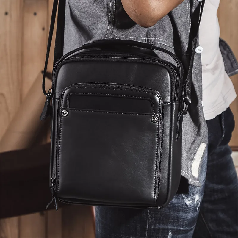 Fashion Men Genuine Leather Handbag Male Cowhide Leather Messenger Bag Business Travel Messenger Bag Middle Crossbody Bag